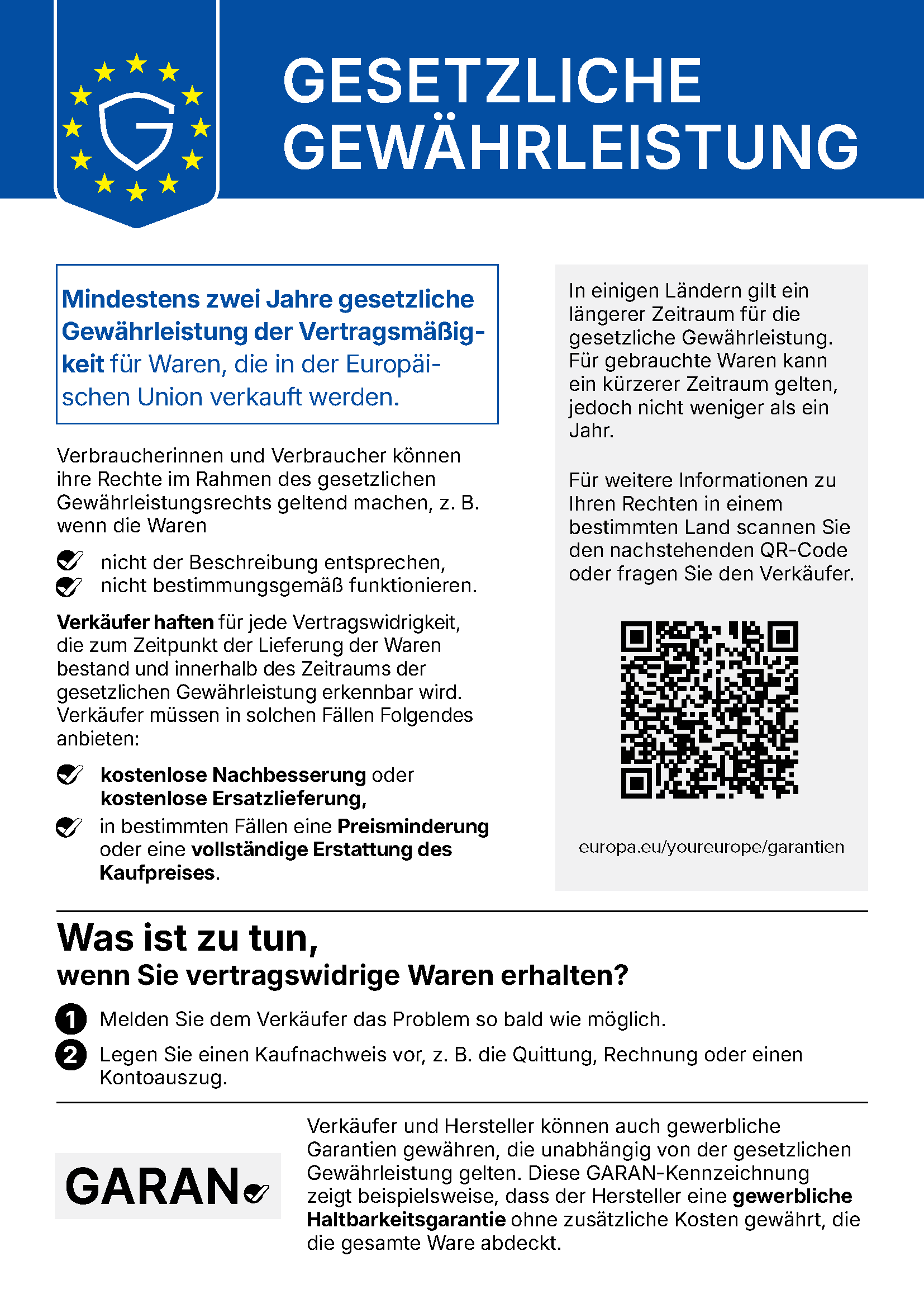 Offizielle Mitteilung der Europäischen Union zur gesetzlichen Gewährleistung – deutsche Originalfassung. Weiterführende barrierearme Informationen finden Sie über den Link unterhalb der Mitteilung.